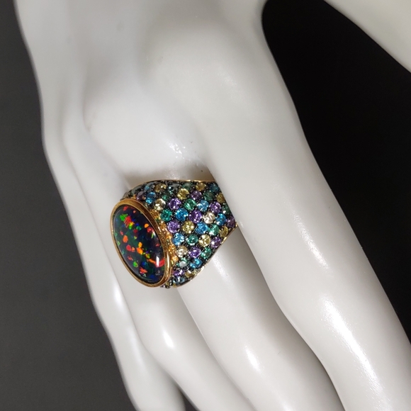 Technibond™ Cubic Zirconia  w/Lab Created Opal Triplet Ring - Picture 4 of 12